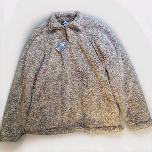 Alpine Sherpa Pullover Sweater Men M Brown 1/4 Zip Tan Pockets Hiking Outdoor